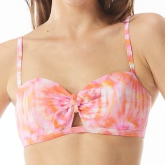 Sundazed Beka Tie-Dye Bow Bikini Top Coral Pink Size 32DD New - Picture 2 of 6